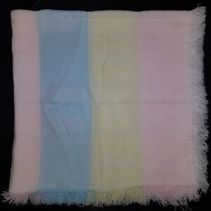 VTG All Mine Bunny Rabbit Knit Baby Blanket 100% Acrylic Pastel Pink Blue Yellow
